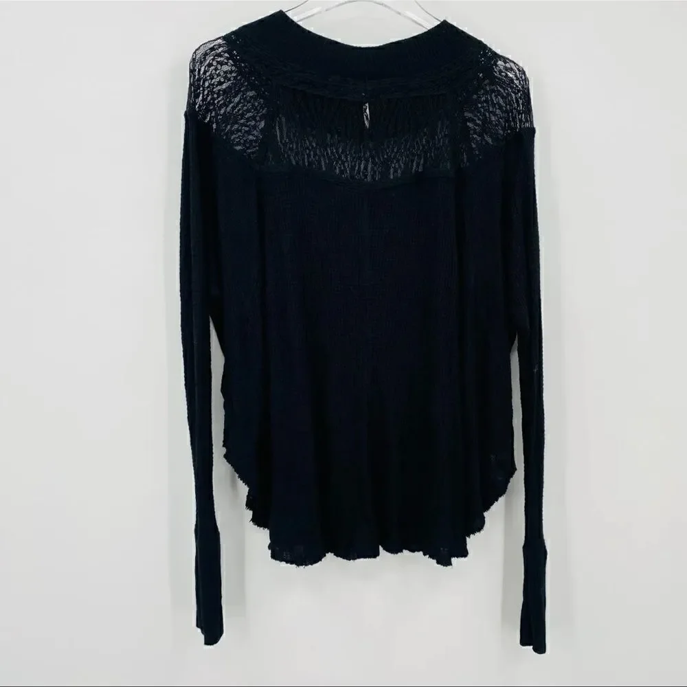Free People Spring Valley Lace Waffle Knit Thermal Boho Top